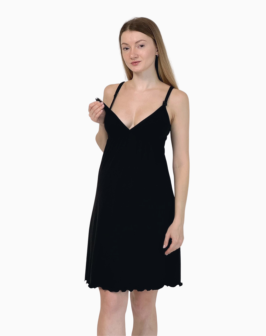 Luna – koszula do karmienia na ramiączkach – Black (Czarny)