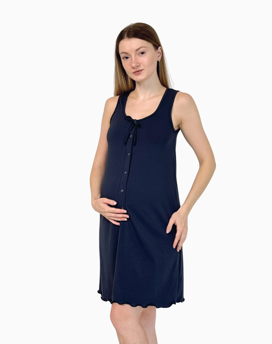 Bowie – koszula do karmienia z napami i wiązaniem – Midnight navy (Ciemny granat)