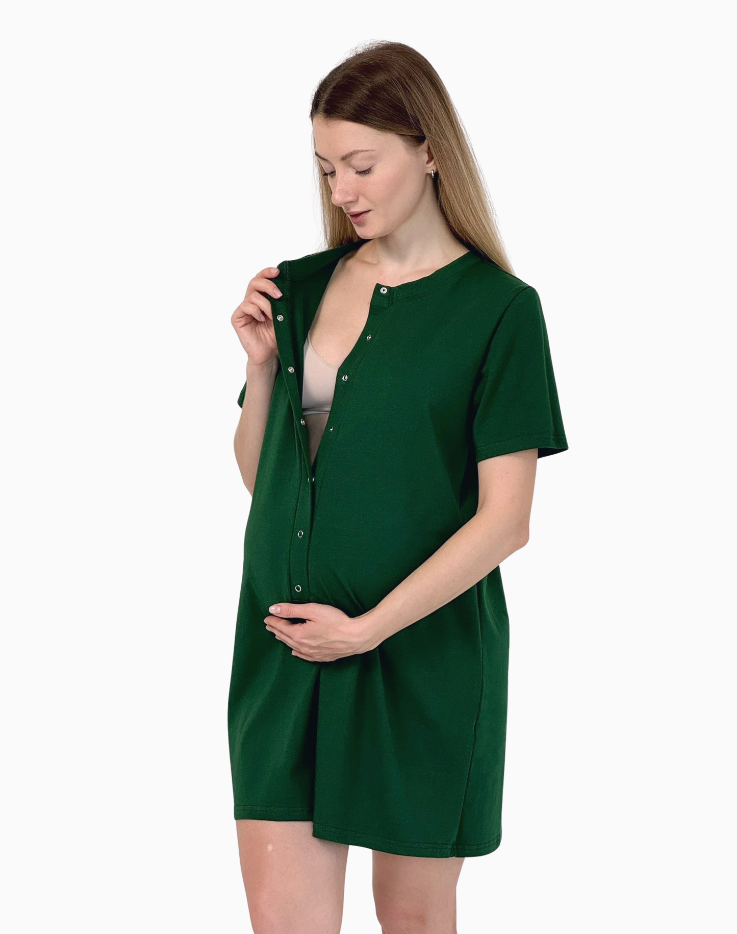Sonia – koszula do karmienia na napy – Bottle green (Butelkowa zieleń)