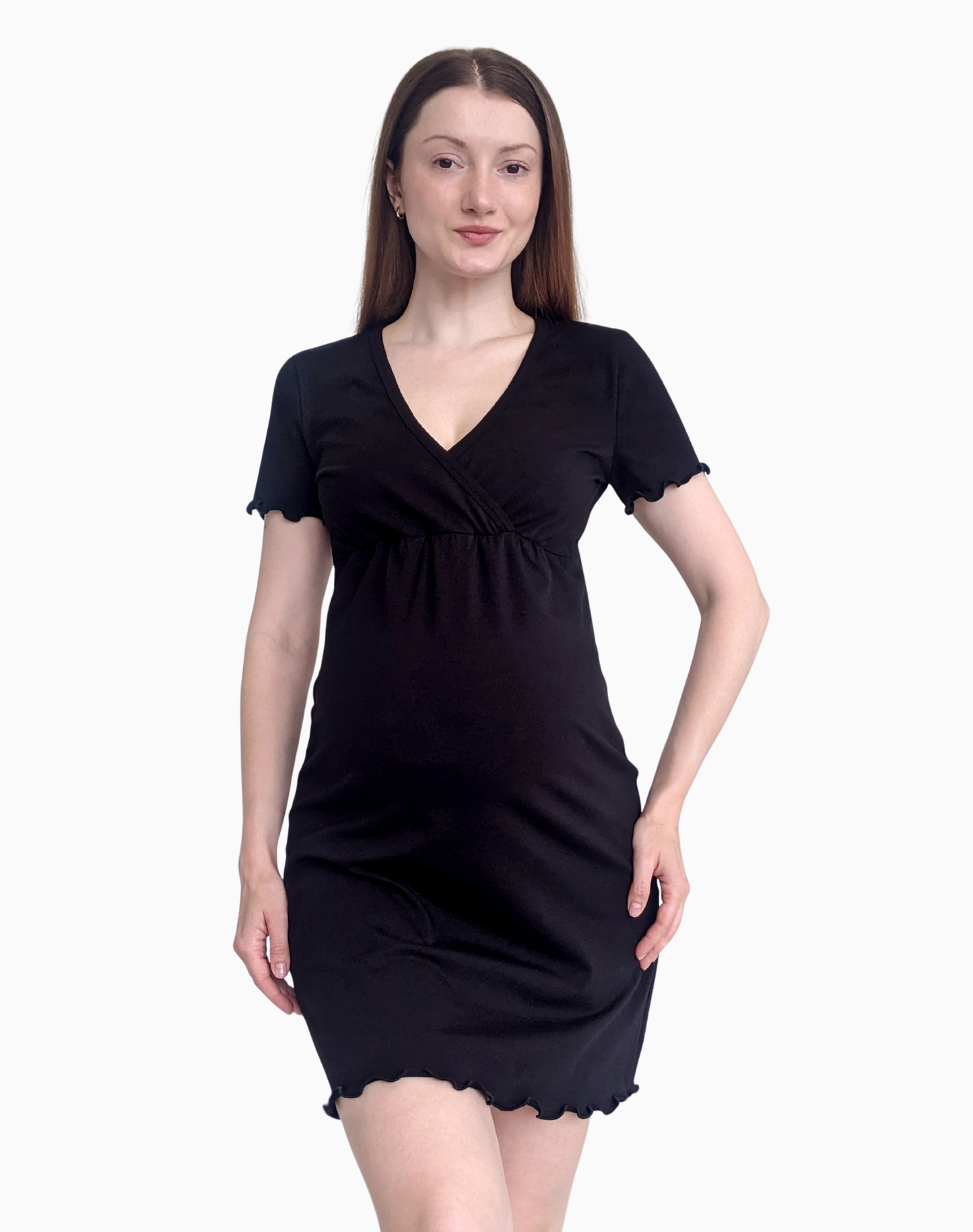 Zoe – koszula do karmienia z dekoltem kopertowym – Black (Czarny)