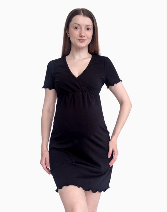Zoe – koszula do karmienia z dekoltem kopertowym – Black (Czarny)
