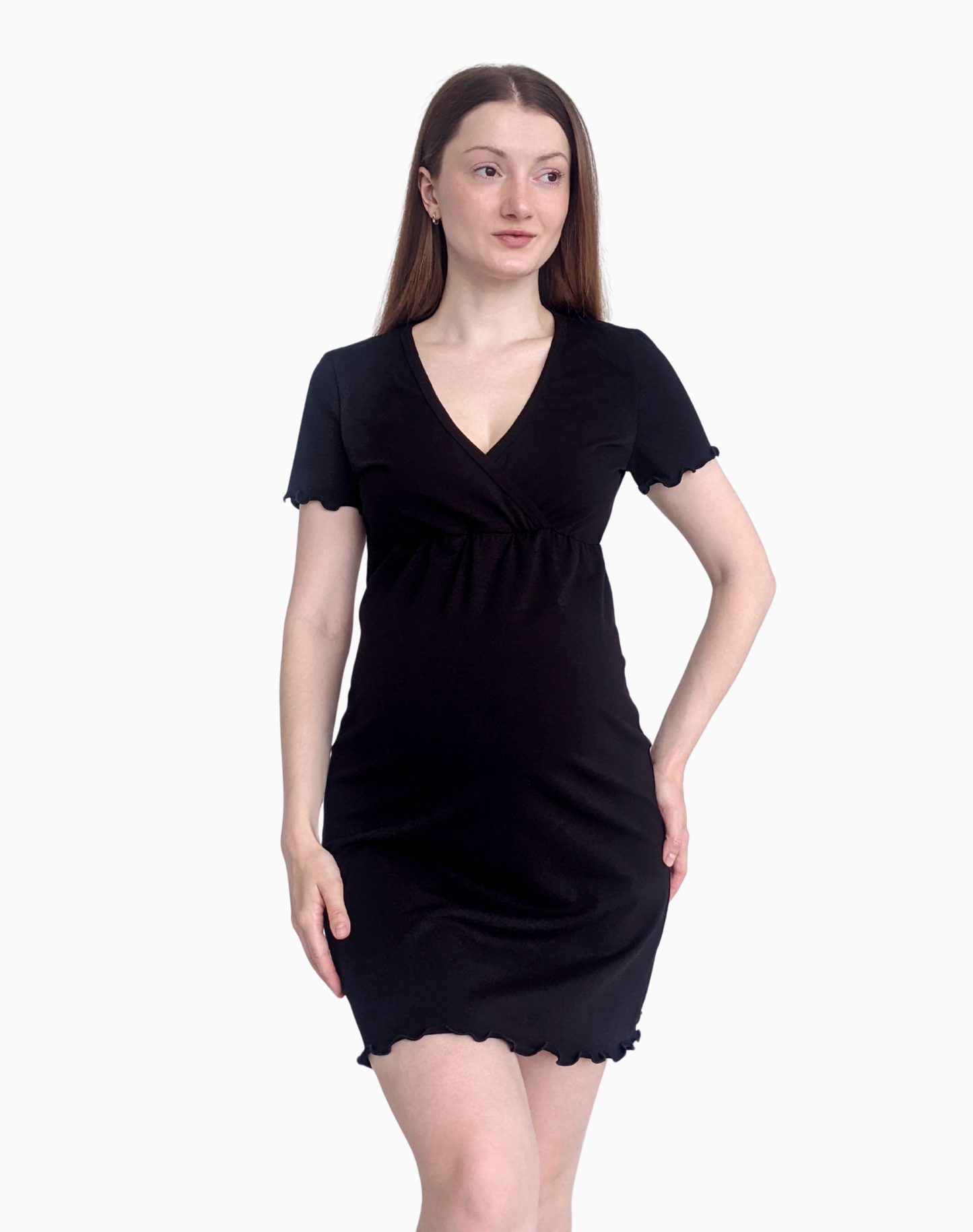 Zoe – koszula do karmienia z dekoltem kopertowym – Black (Czarny)