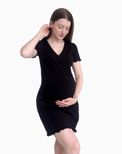 Zoe – koszula do karmienia z dekoltem kopertowym – Black (Czarny)
