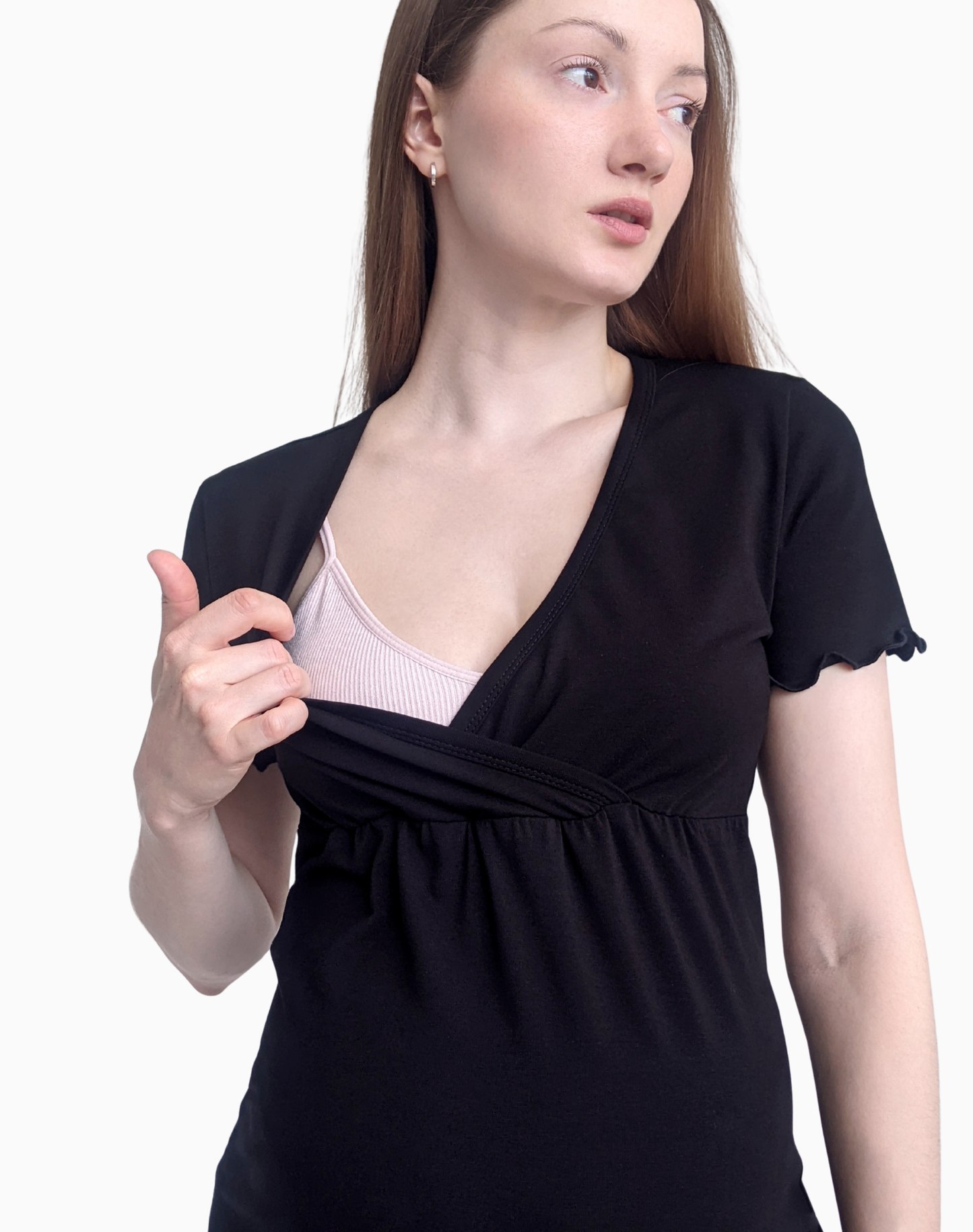 Zoe – koszula do karmienia z dekoltem kopertowym – Black (Czarny)