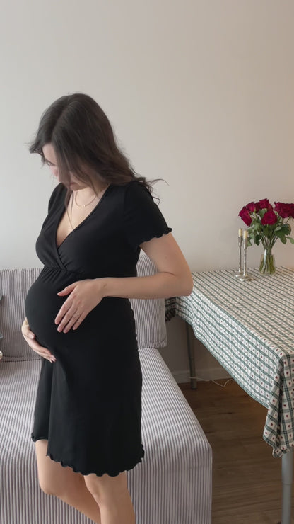 Zoe – koszula do karmienia z dekoltem kopertowym – Black (Czarny)