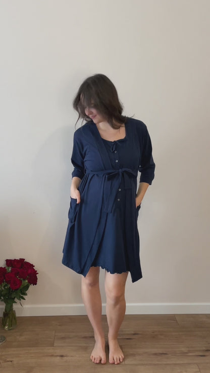 Hera – szalfrok ciążowy z kieszeniami – Midnight navy (Ciemny granat)